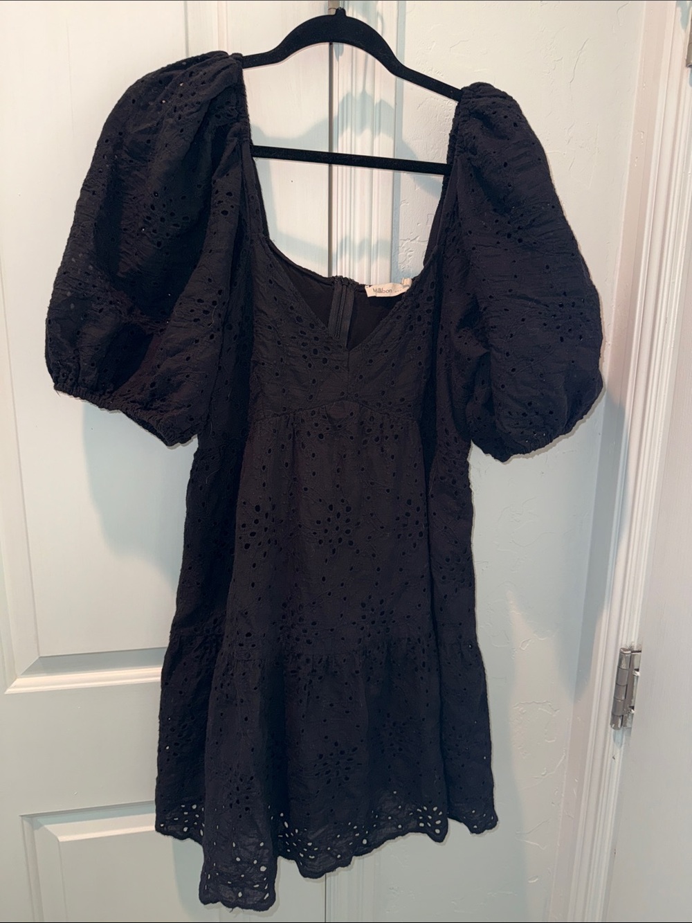 Millibon Black Eyelet Puff Sleeve Mini Dress